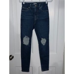 Good American High Rise Skinny Jeans Ripped Dark Wash Size 00-4